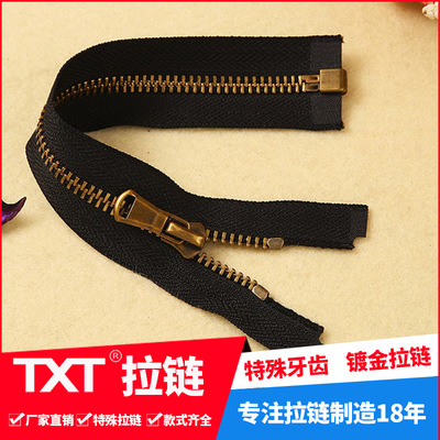 Y tooth metal copper zipper placket white bronze zipper open tail coat zipper ma